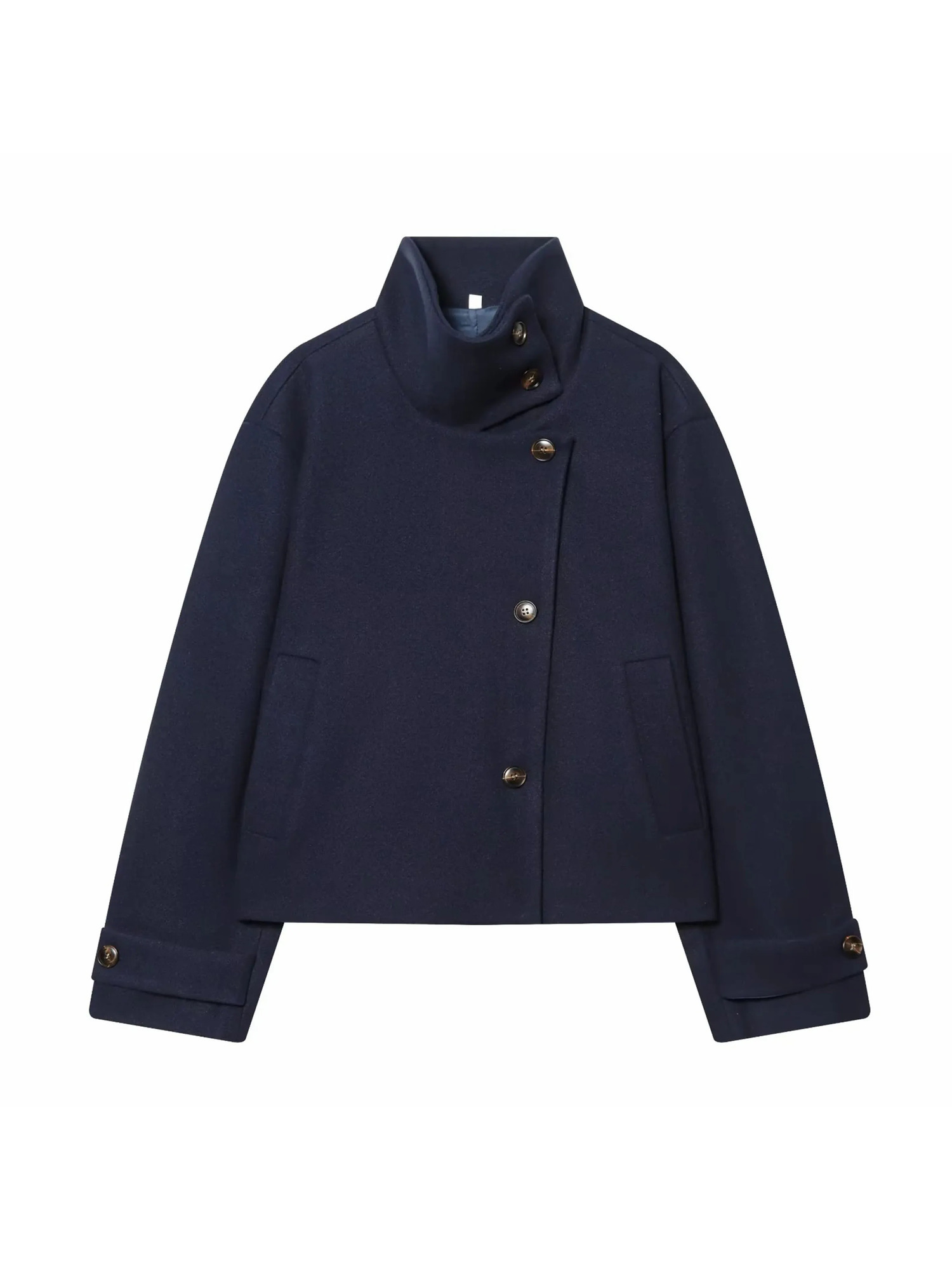 Women Vintage Stand Collar Breasted Long Sleeve Casual Woolen Coat Ladies Retro Long Sleeve Pockets Jacket Tops 260922 - view 4