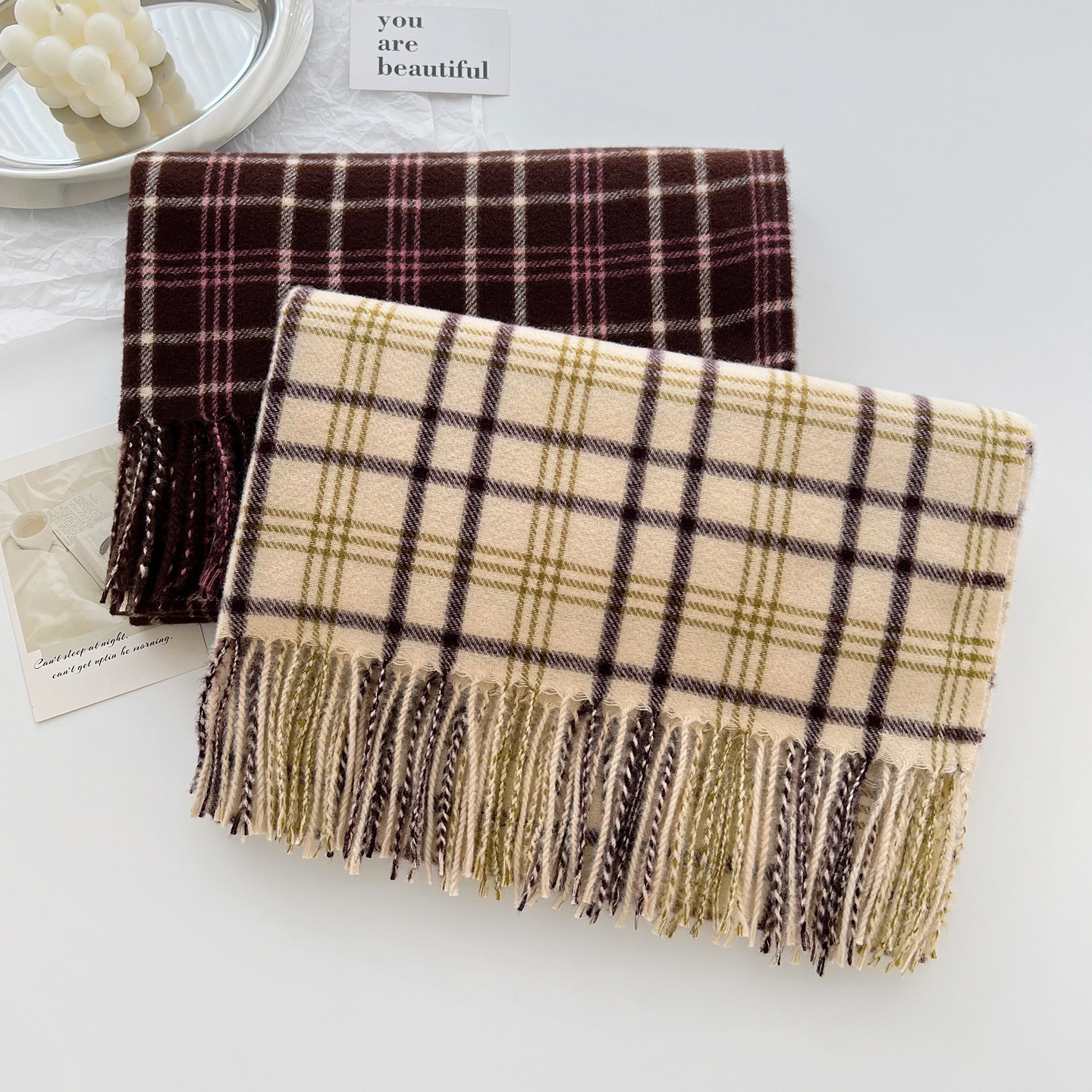 New Korean Style Plaid Line Imitation Cashmere Scarf Couple Fashion Thickened Warm Simple Neck Warmer Atmosphere Shawl - view 5