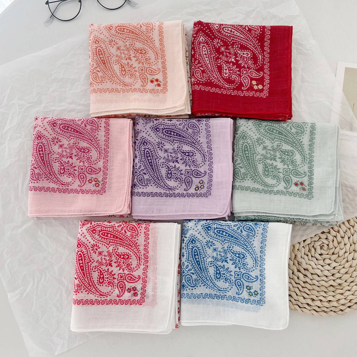 Korean-style, relaxed, pastoral floral women, lightweight versatile accessory for spring and summer, perfect as a retro headscarf or decorative scarf