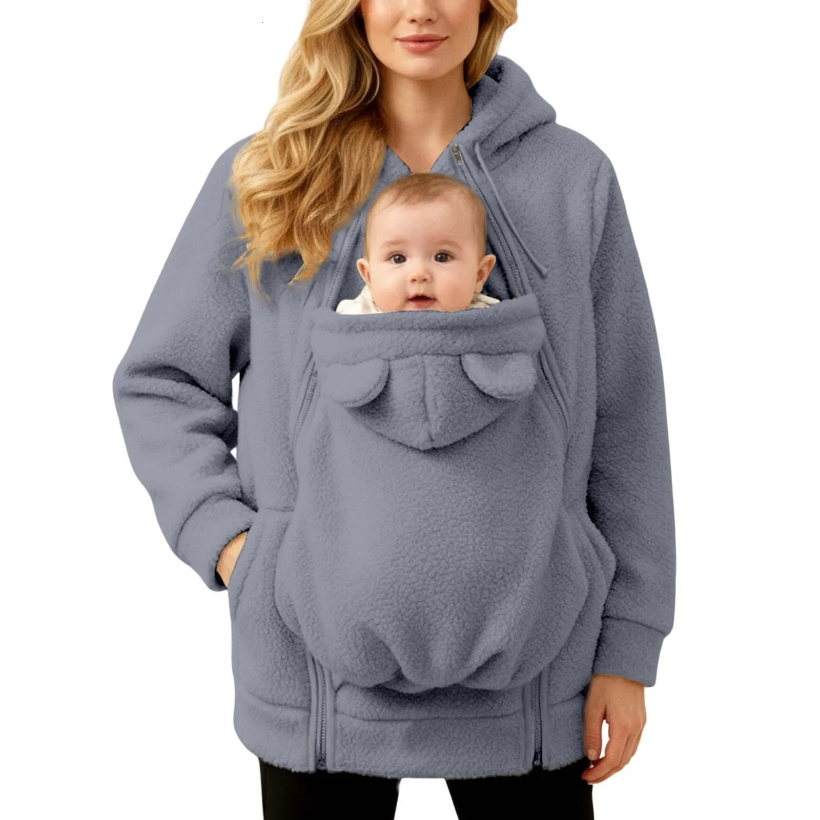 2In1 Maternity Clothes Autumn Winter Plush Hoodies Kangaroo n Big Pockets Jackets For Pregnant Women Warm Wearing 260924 - view 4