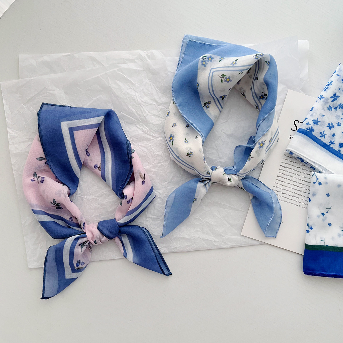 Artistic small square spring summer silk for women, versatile Korean-style stylish headscarf, thin fashion decorative hairband, neck scarf, and scarf - view 3