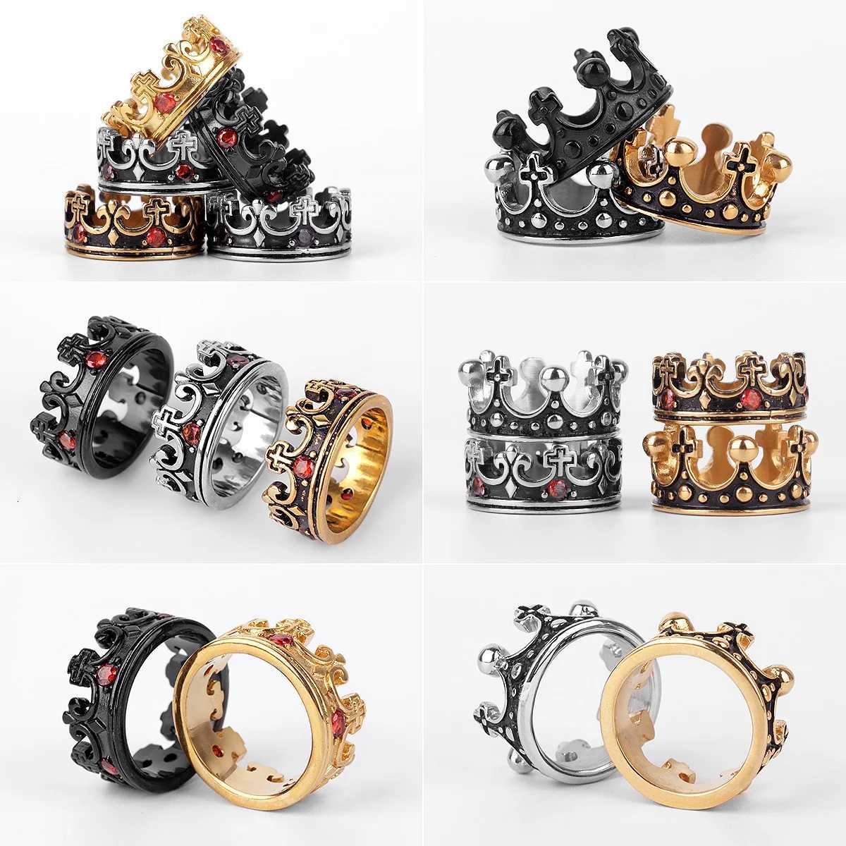 Steel Stainless Band Royal Rings Crown Luxury Rhinestone Man Rings Creativity Simple Punk for Male Boyfriend Fashion Jewelry Gift N260924