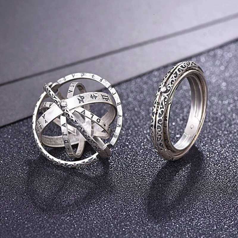 Astronomical Vintage Band Ball Rings Alloy Men's and Women's Rings Creative Complex Rotating Cosmic Ring Deformable Rotating Ring Necklace N - view 3