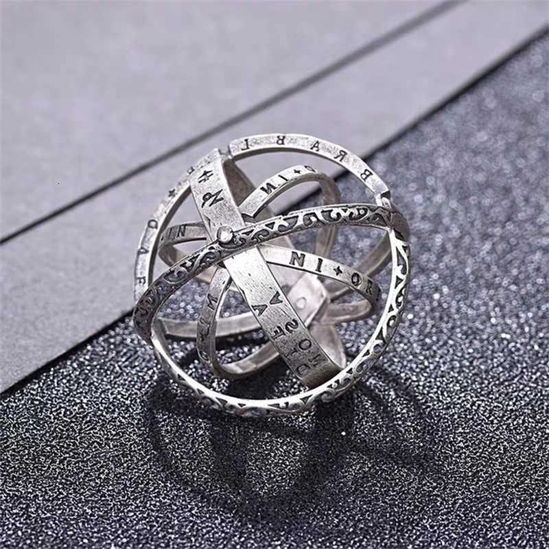 Astronomical Vintage Band Ball Rings Alloy Men's and Women's Rings Creative Complex Rotating Cosmic Ring Deformable Rotating Ring Necklace N
