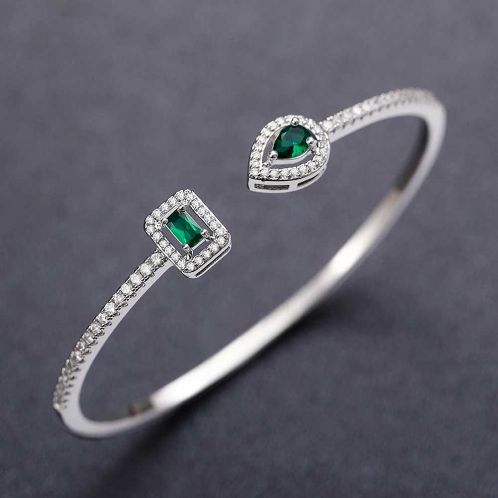 Wen's Tren Luxury Bangle Huitan Cuff Bracelet with Brilliant Cubic Zirconia Green/Crystal/e Sier Color/Gold Color 20 Jewelry N260924 - view 3