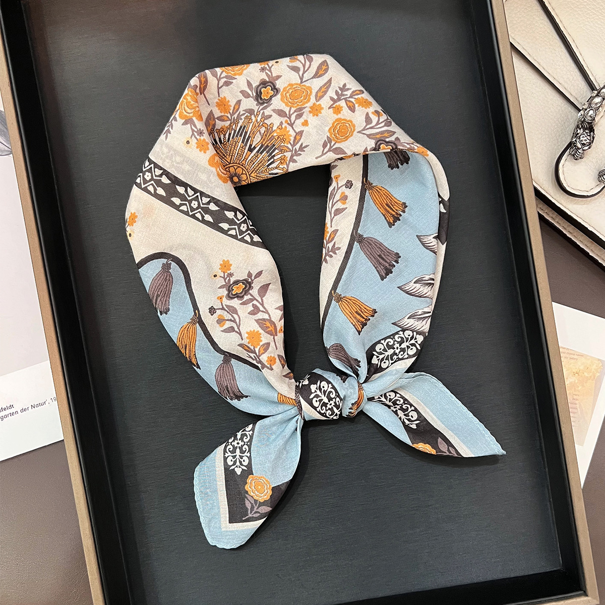 Korean-style new green silk-cotton scarf, stylish versatile accessory for shirts, adding a touch of elegance and sophistication - view 4