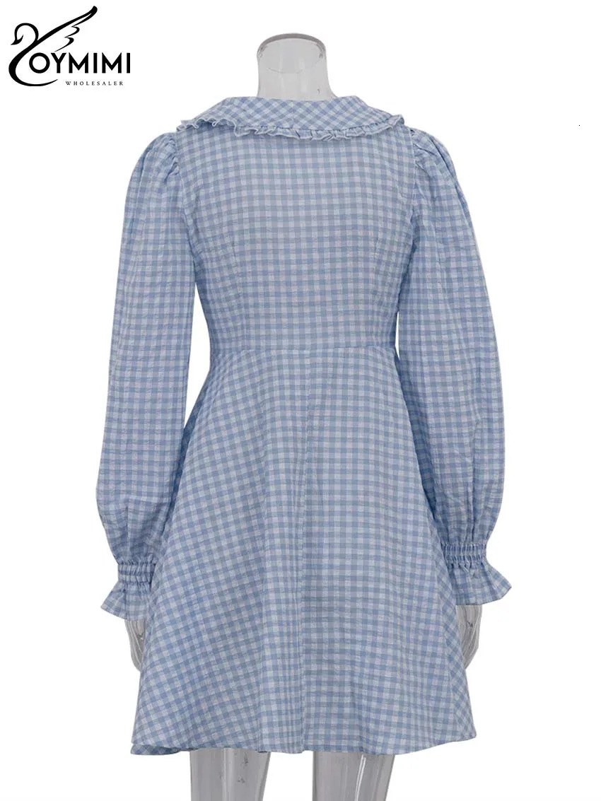 Oymimi Elegant Pink Print Womens Dresses Fashion Peter Pan Collar Long Sleeve Dresses Casual Loose Mini Dress Female Streetwear 260922 - view 5