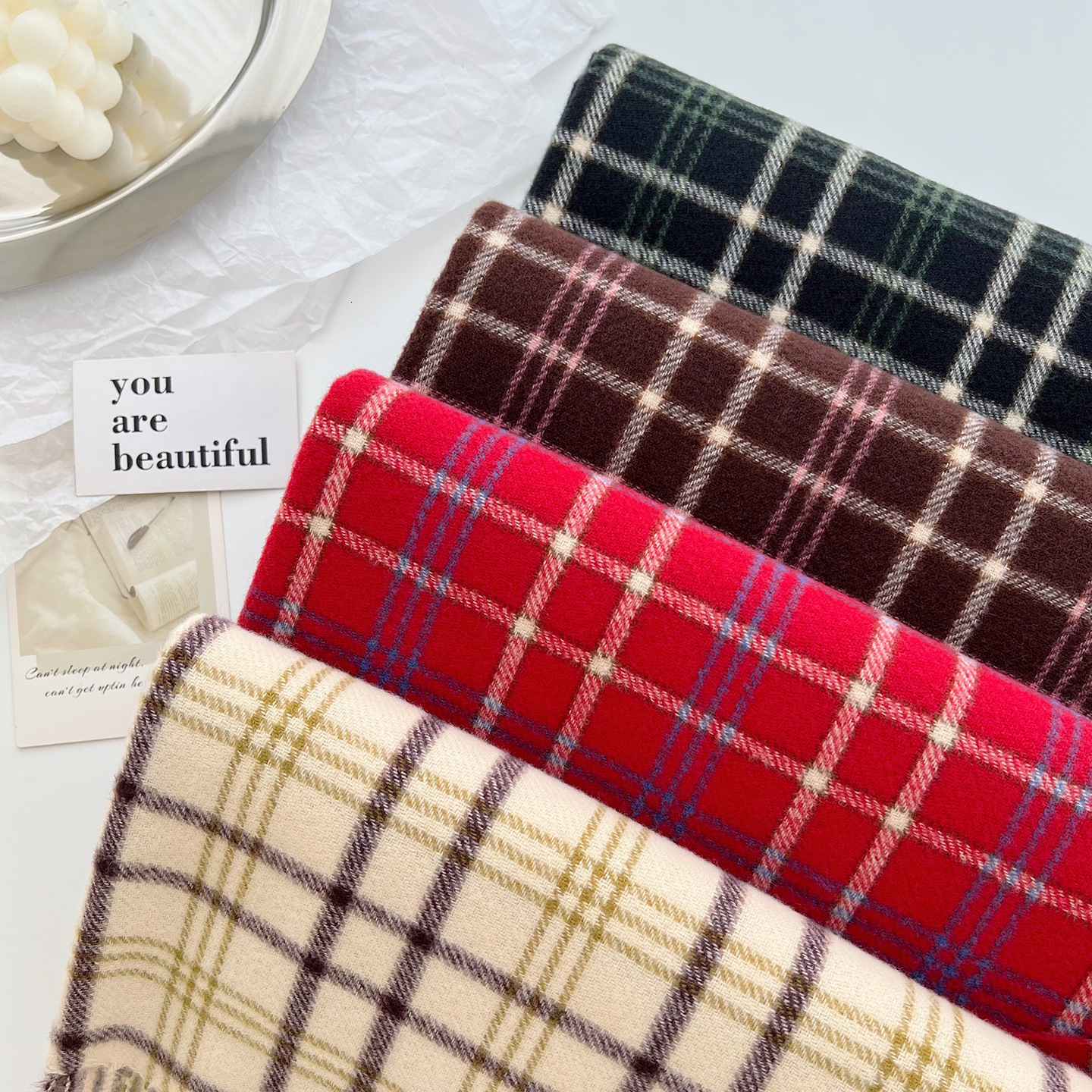 New Korean Style Plaid Line Imitation Cashmere Scarf Couple Fashion Thickened Warm Simple Neck Warmer Atmosphere Shawl - view 4