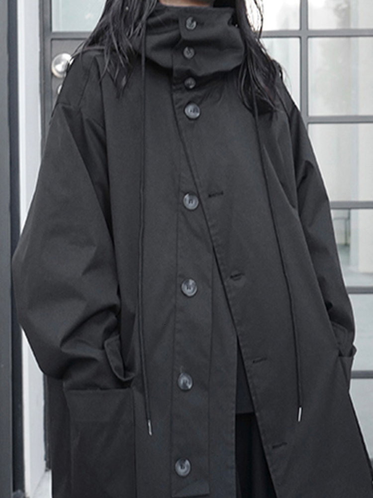 Lautaro Spring Autumn Long Oversized Black Trench Coat with Hood Dark Academia Aesthetic Luxury Designer Clothes for Women 2022 - view 7