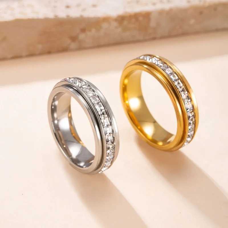 Rotatable Band Steel Rings Stainless Anxiety Ring with CZ Gemstone Ring for Women Men Unisex Stress Relief Statement Rings Jewelry Gifts N260924