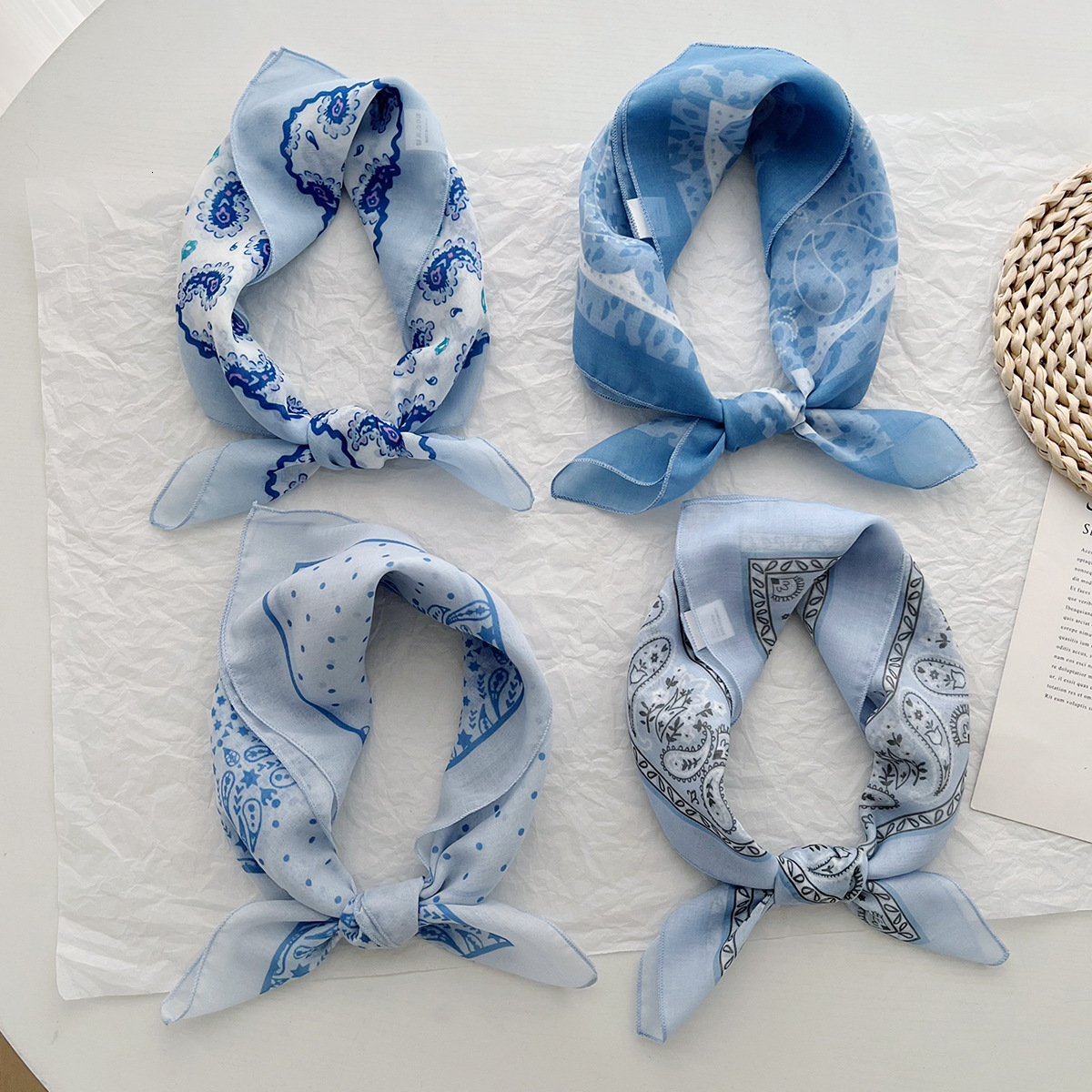 New, fresh, breathable women's soft, artistic, decorative small silk scarf, featuring a Japanese-style retro design, versatile cashew flower patt - view 3