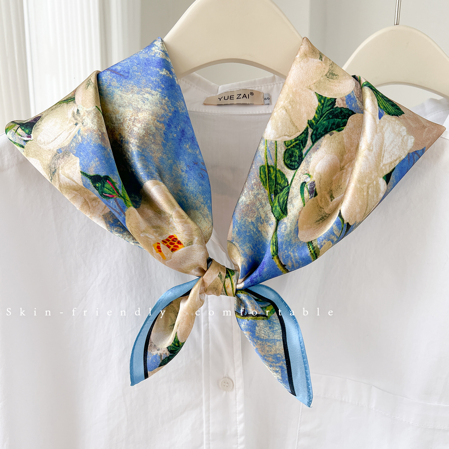 100% mulberry silk women's white rose print, 70*70 square scarf, elegant versatile decorative scarf and neckerchief - view 4