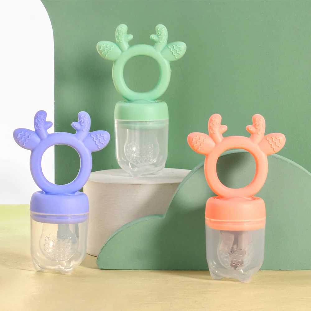 Feeding Other Baby BPA Free Baby Fruit Food Feeder with Dust Cover Deer Silicone Teething Nibbler 3 Colors Toddler Vegetable Feeding Pacifier Teether  - view 3