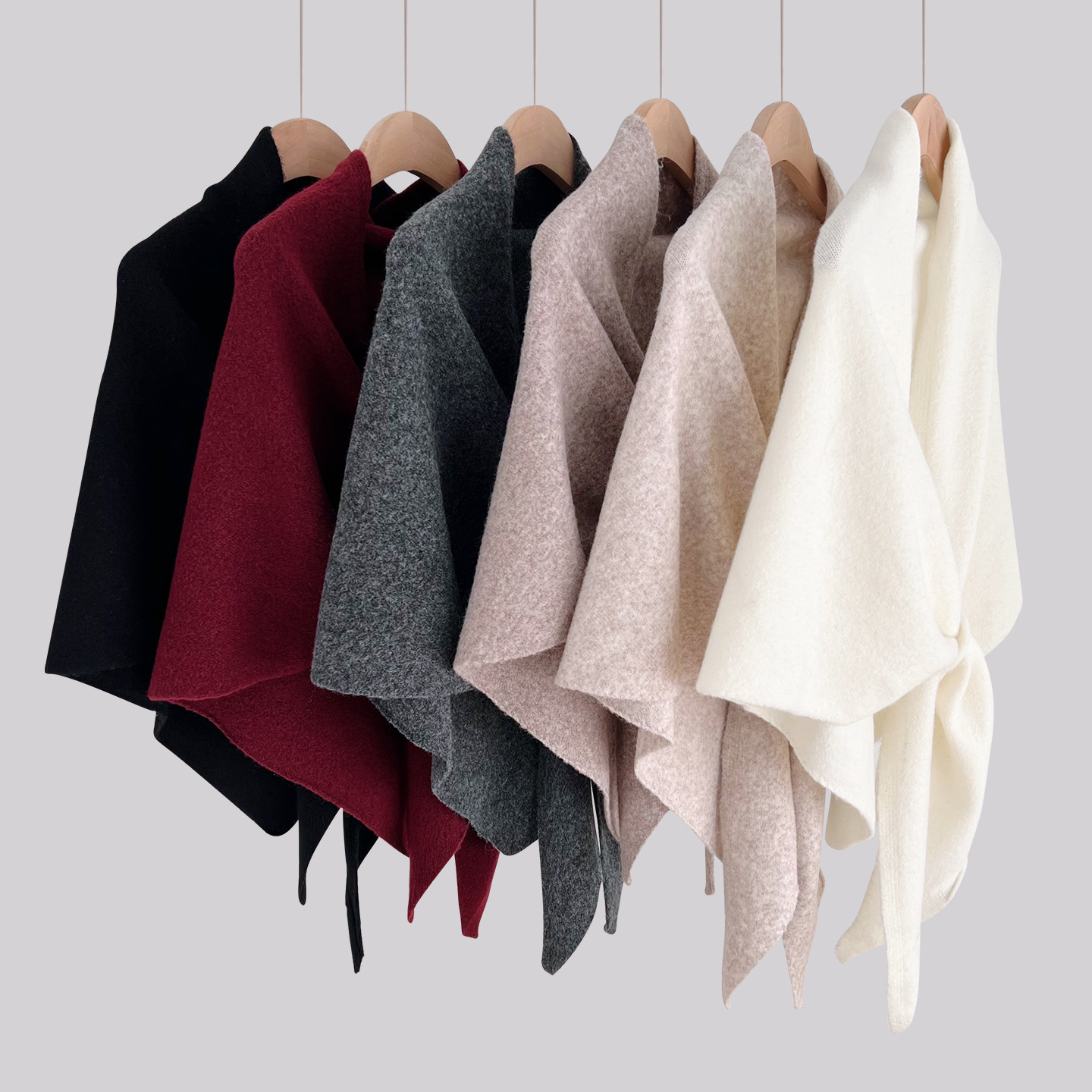 2026 Fall/Winter Collection Wool Blend Solid Color Triangular Scarf Large Shawl Warm Thick Knitted Neck Warmer for Outerwear - view 3