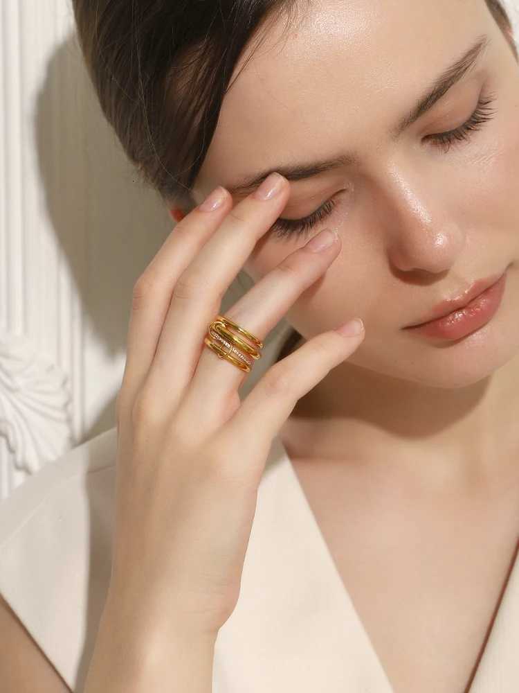 Rings E.B.belle Three/Four Layers Band Rhinestone Non Fixed Ring Waterproof Stainless Steel Fashion Jewelry For Women Girls Charm GIfts N260924 - view 5