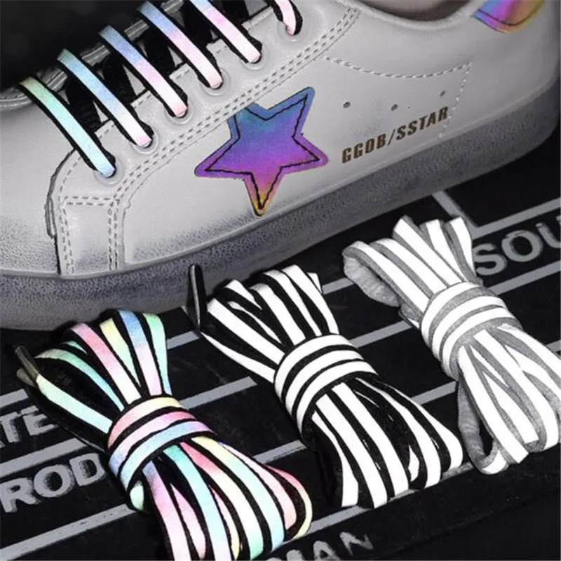 1Pair Reflective Highbright Luminous Laces Holographic Glowing Fluorescent Star Without Binding Sneakers ShoeLaces Doublesided 260924 - view 3