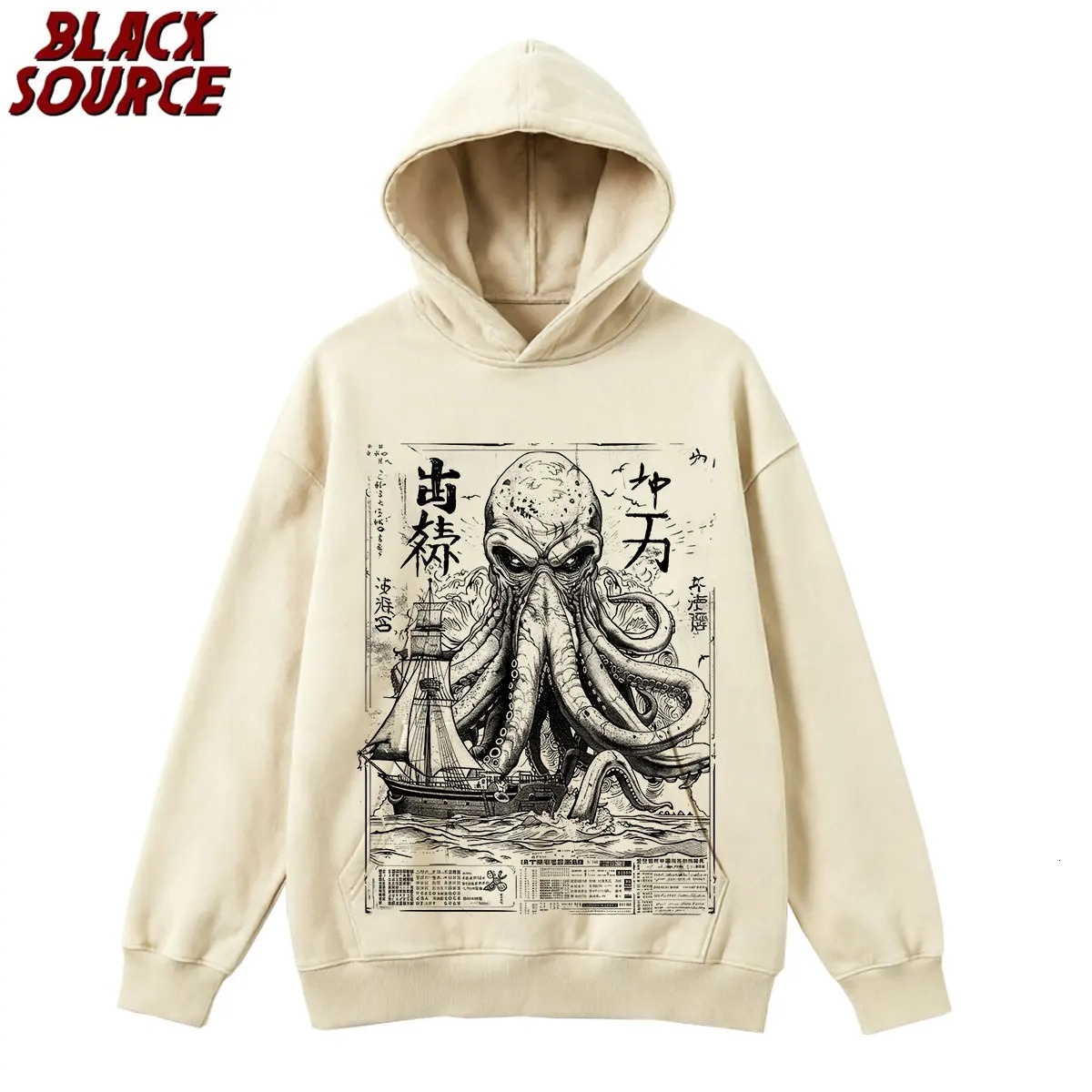 T306 Cthulhu Kraken Vintage Japanese Sea Monster Hoodie Horror Graphic Pullover Sweatshirt Y2K Art Aesthetic Streetwear 260922