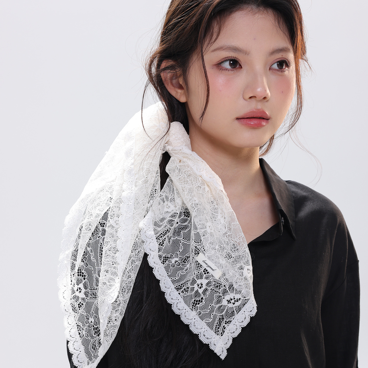 Korean-style white lace scarf women, versatile and elegant for summer, can be used as a shawl, hair tie, or decorative headband - view 3