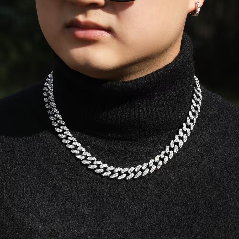 Iced Out Moissanite Cuban Link Chain 18K Gold Plated Silver Plated Hip Hop Necklace Bracelet For Men Bling Full Stone Miami Chain Jewelry - view 7
