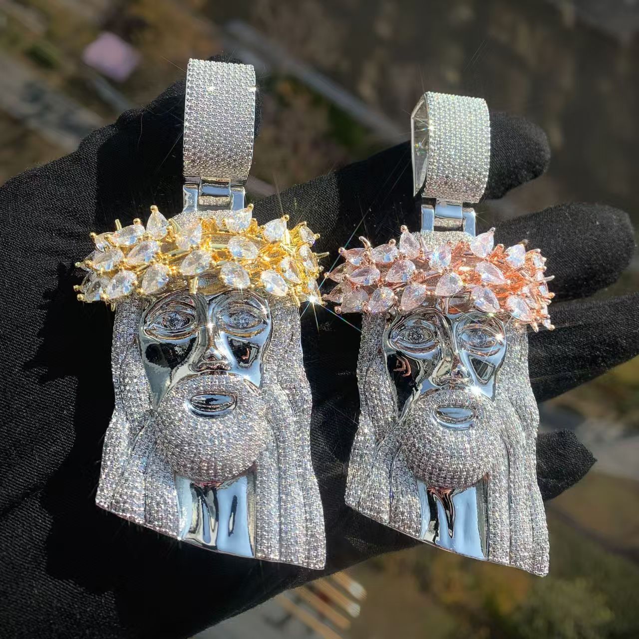 Iced Out Moissanite Jesus Face Pendant Crown Headpiece Hip Hop Charm Pendant Fine Jewelry For Men Necklace Gift