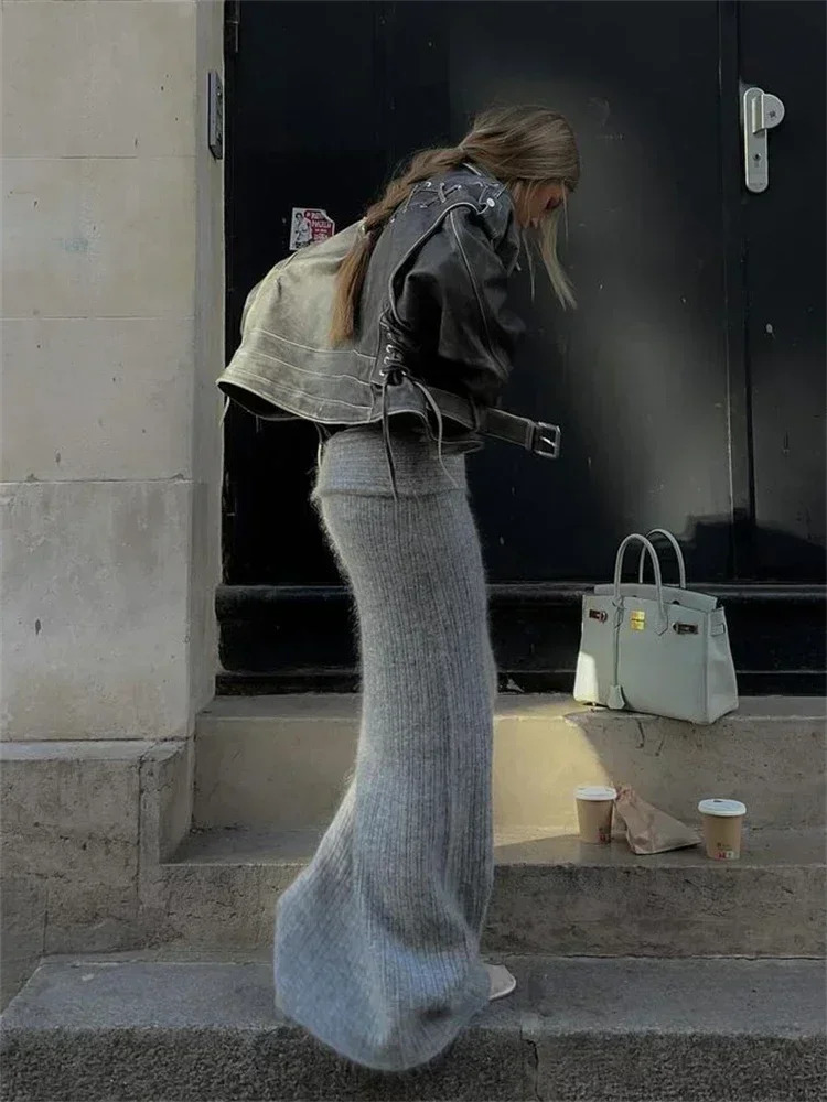 BWQ Knitted High Waist Long Skirts For Women 2026 Retro Casual Loose Maxi Skirt Womens Autumn Winter Elegant Skirt Female 260923 - view 6