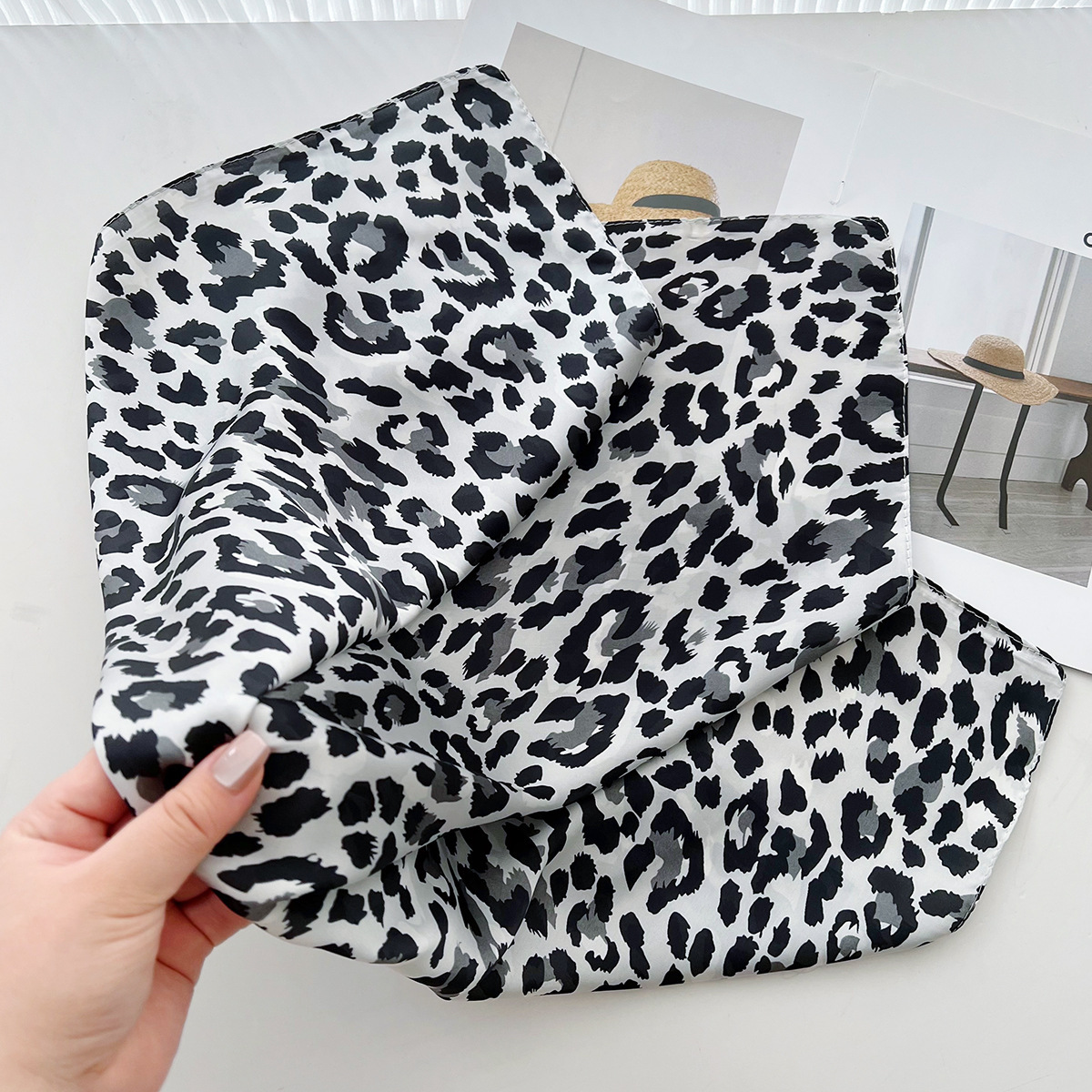 2026 new American retro leopard print silk scarf, thin square women, perfect spring autumn, versatile for decoration and as a warmer or small neck sca - view 5