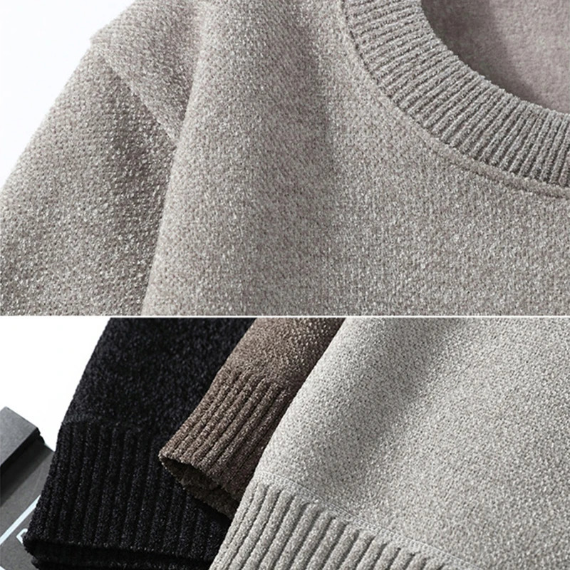 Lightweight Fleece Lined Thickened Sweater Men's Long Sleeve Knit Pullover Sweater Autumn Winter Thermal Warm Classic Sweater 260920 - view 7