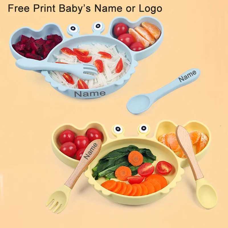 Baby Feeding Other Crab Plate For Baby Silicone Tableware Suction Bowl Plate Tray Bibs Spoon Personalized Name Baby's Name Feeding Set For Kids C - view 6