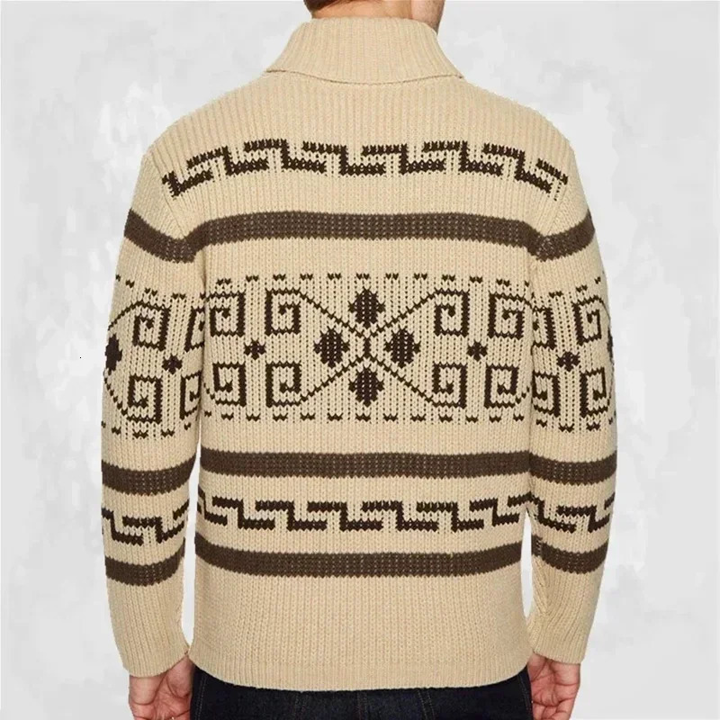 Winter Sweaters Cardigan Men Vintage Jacquard Kintted Jacket Knitwear Fashion Shawl Collar Zipper Casual Thick Cardigans 260920 - view 4