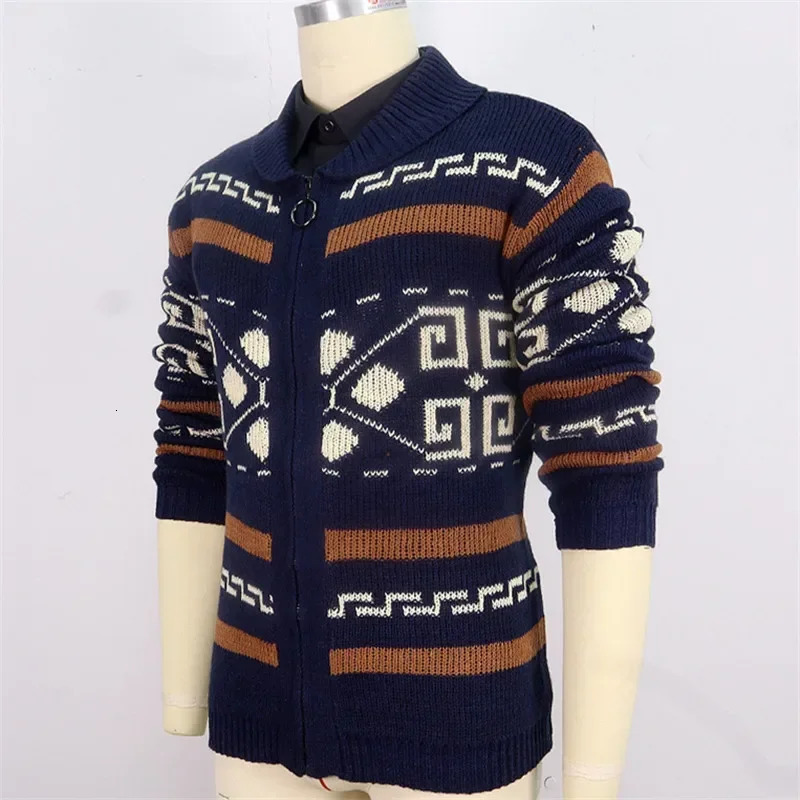 Winter Sweaters Cardigan Men Vintage Jacquard Kintted Jacket Knitwear Fashion Shawl Collar Zipper Casual Thick Cardigans 260920 - view 7