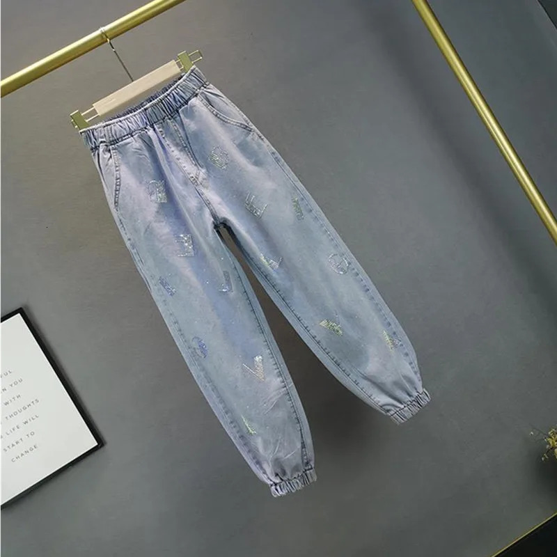 High waisted Jeans For Summer 2026 Loose Elastic waist pressed Diamond Pants Womens Casual Denim Trousers 260924 - view 5