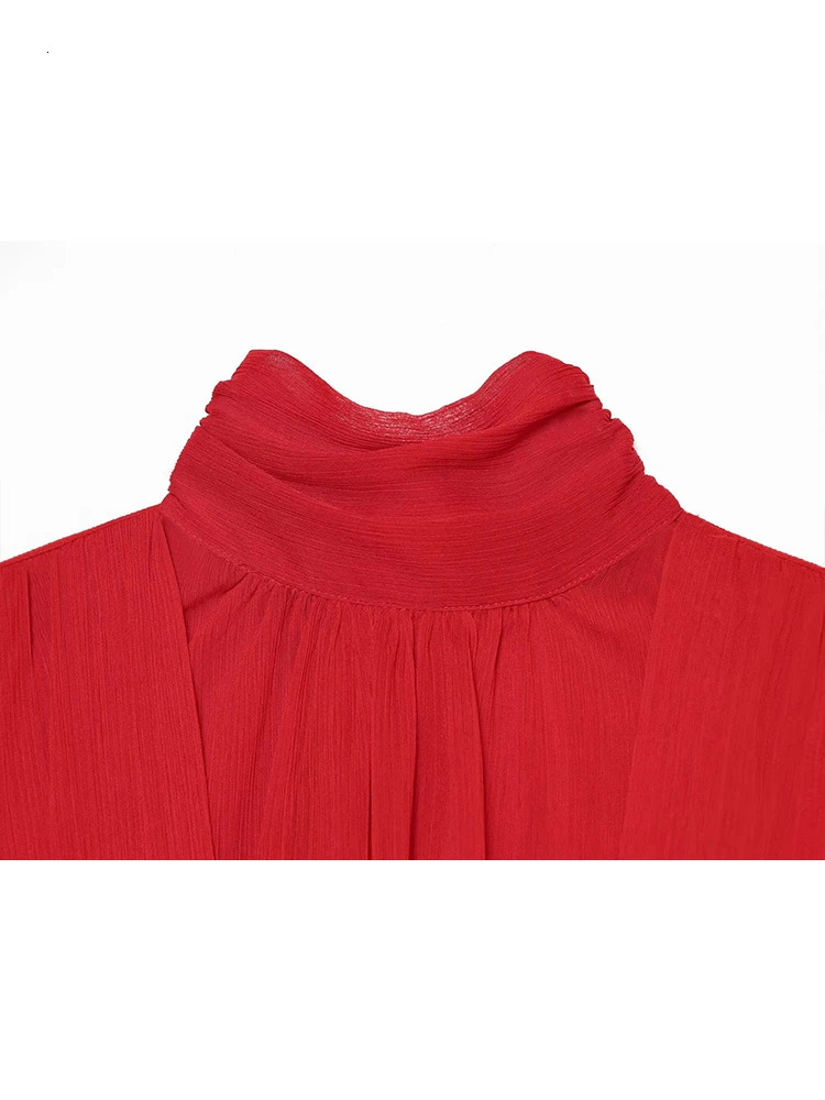 TFMLN Women Shirt Tops Solid Color Spring Autumn Elegant Blouse Bow Fashion Sweet Flare Long Sleeve Folds Ladies Shirts 260924 - view 5