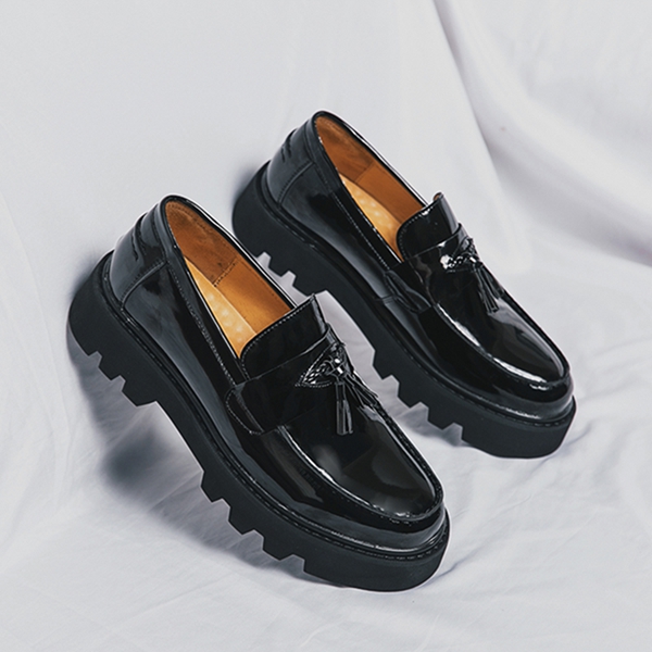 Men's leather shoes, patent leather, business casual shoes, formal business leather shoes, British style, Su style, thick soled, pointed toe, fas - view 5
