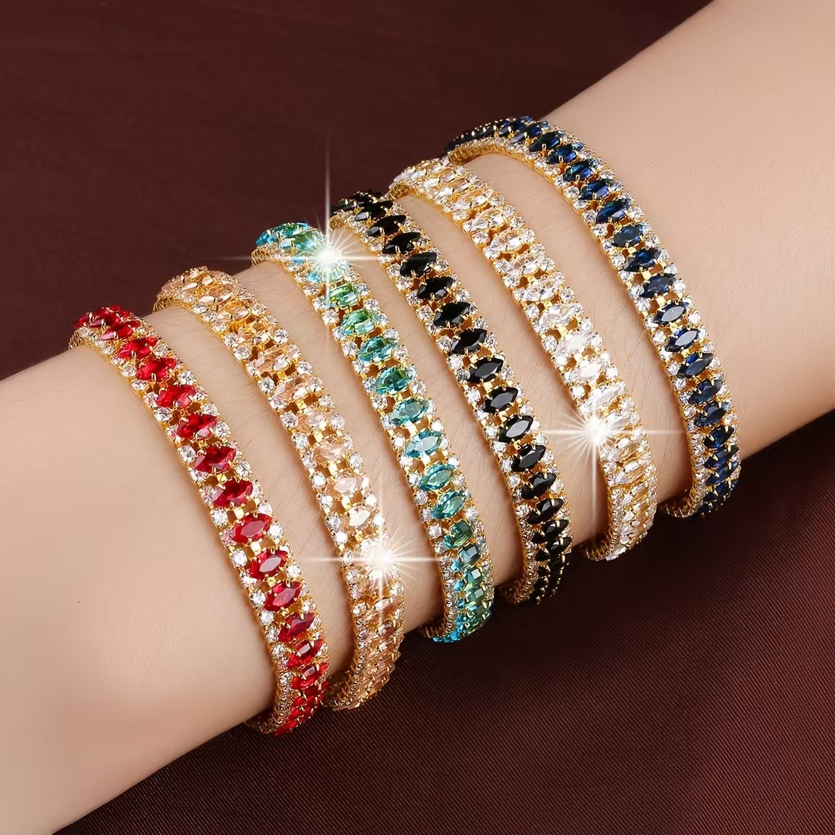 GRA Certified Moissanite Multicolor Marquise Cut Tennis Bracelet 18K Gold Plated Women Wedding Party Bracelet