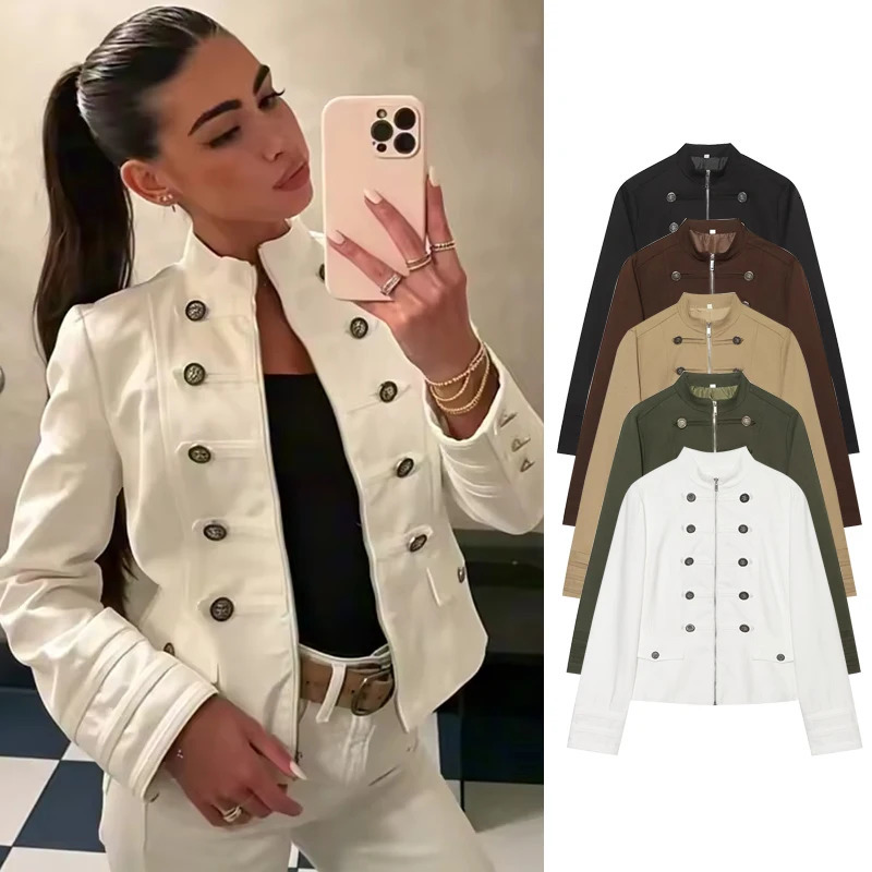 Womens Jackets 2026 Fashion Retro Napoleon Style Slim Autumn Warm Jackets Womens Chic Street Travel Holiday Coats 260924