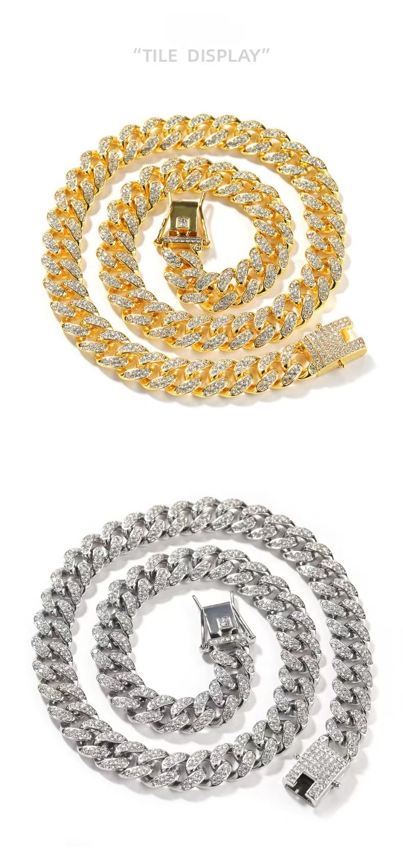 Iced Out Moissanite Cuban Link Chain 18K Gold Plated Silver Plated Hip Hop Necklace Bracelet For Men Bling Full Stone Miami Chain Jewelry - view 6