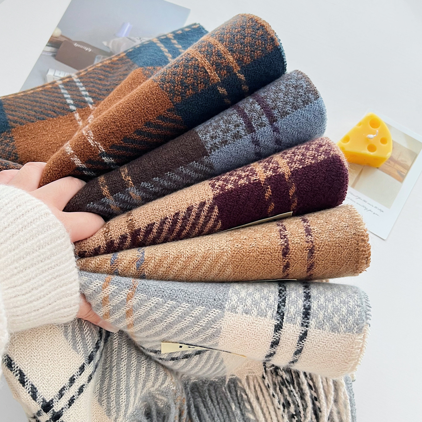 British classic versatile plaid scarf, Korean Dongdaemun high-end neck warmer, faux cashmere elegant and warm shawl - view 4