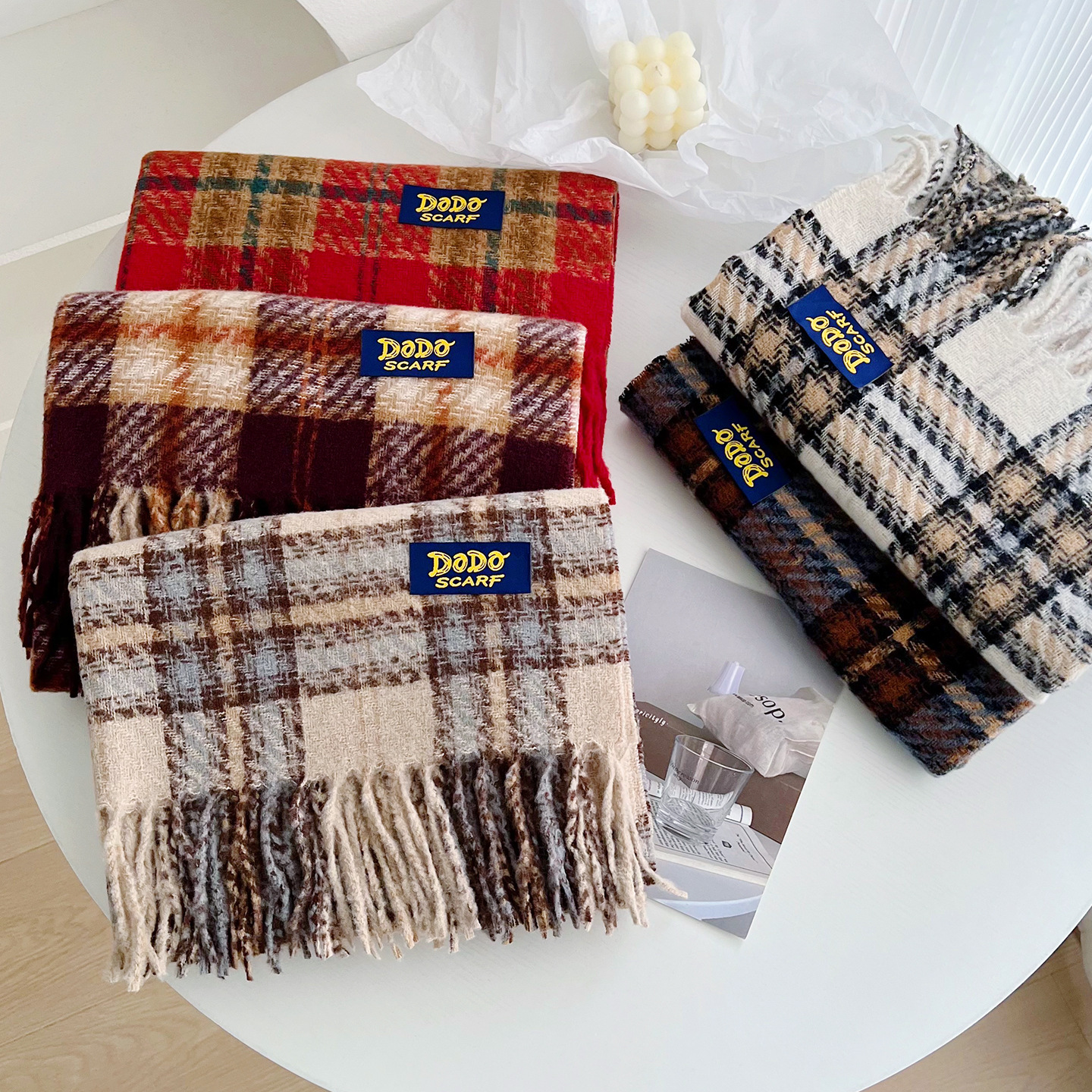 College-style Korean plaid women, thickened for winter, versatile, student-friendly, warm, 2026 new long scarf