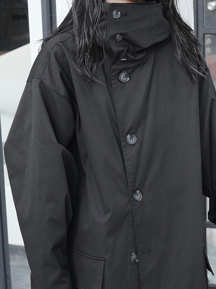 Lautaro Spring Autumn Long Oversized Black Trench Coat with Hood Dark Academia Aesthetic Luxury Designer Clothes for Women 2022 - view 6