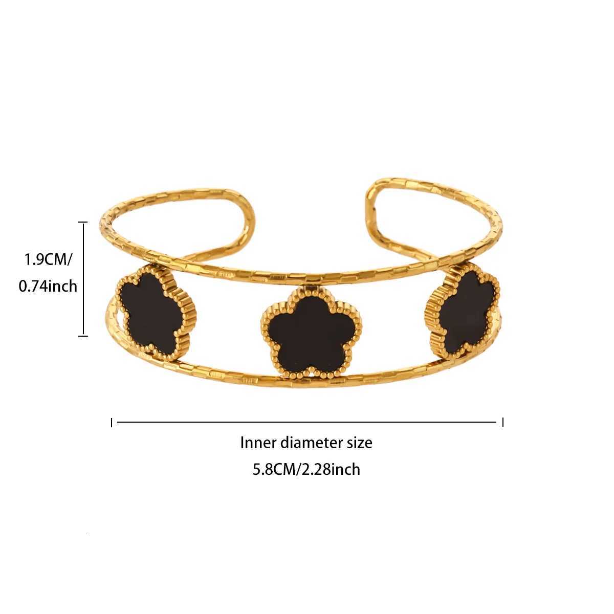 Gold Bangle Five- Black Acrylic Color Open Bracelet 18K Gold-plated Cuff Bangle for Wen Wedding Party Pr Jewelry Gifts N260924 - view 7
