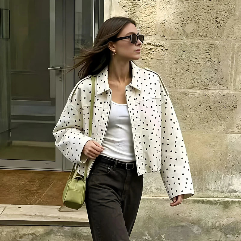 Womens Jackets Coats Fashion Loose Polka Dot Jacket Autumn Women Coat Streetwear Womens Short Jacket Outerwear 260924 - view 3