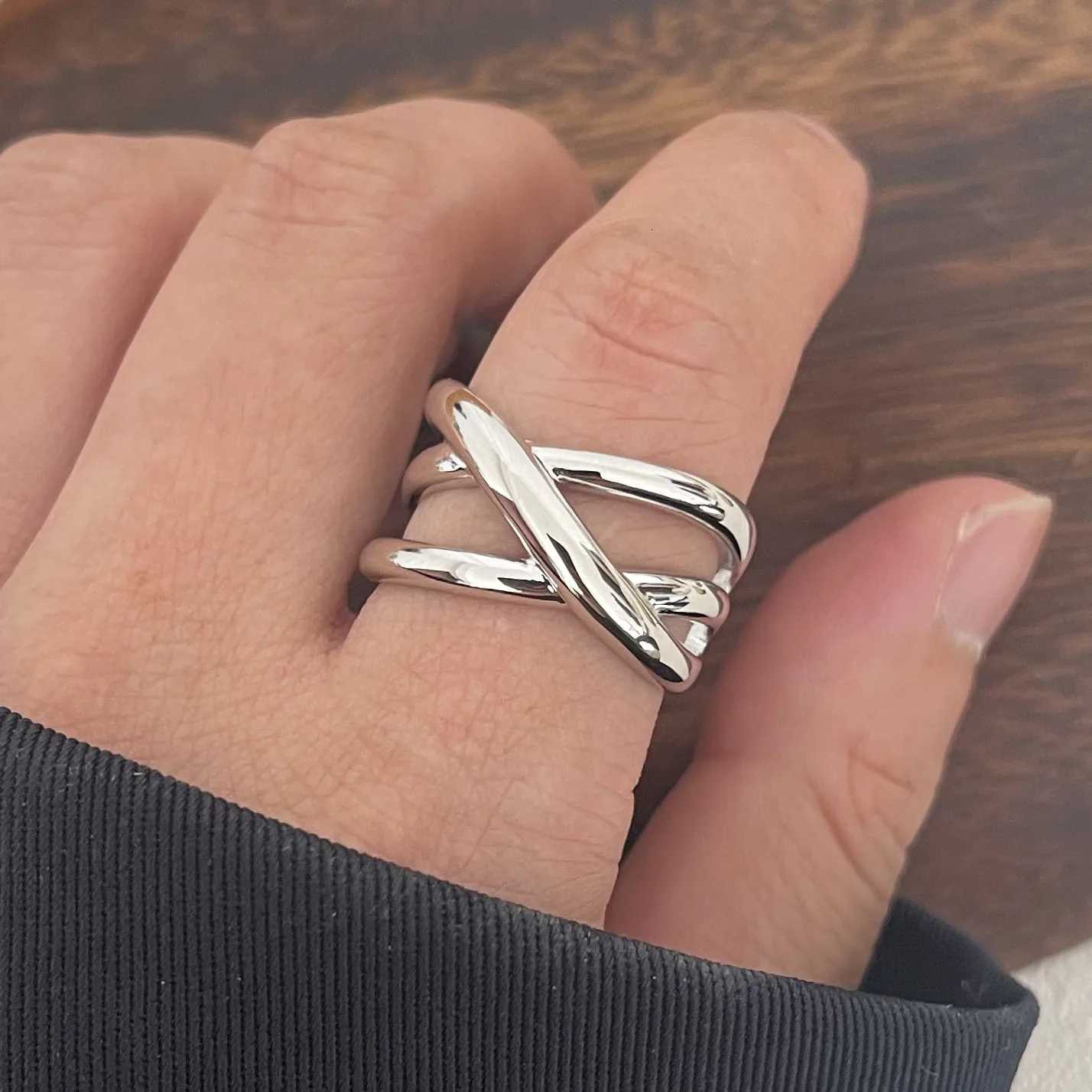 Silver Band Sterling Rings 925 Rings For Women Men Fine Jewelry Finger Adjustable Open Gold Cross Ring For Party Birthday Gift N260924 - view 6