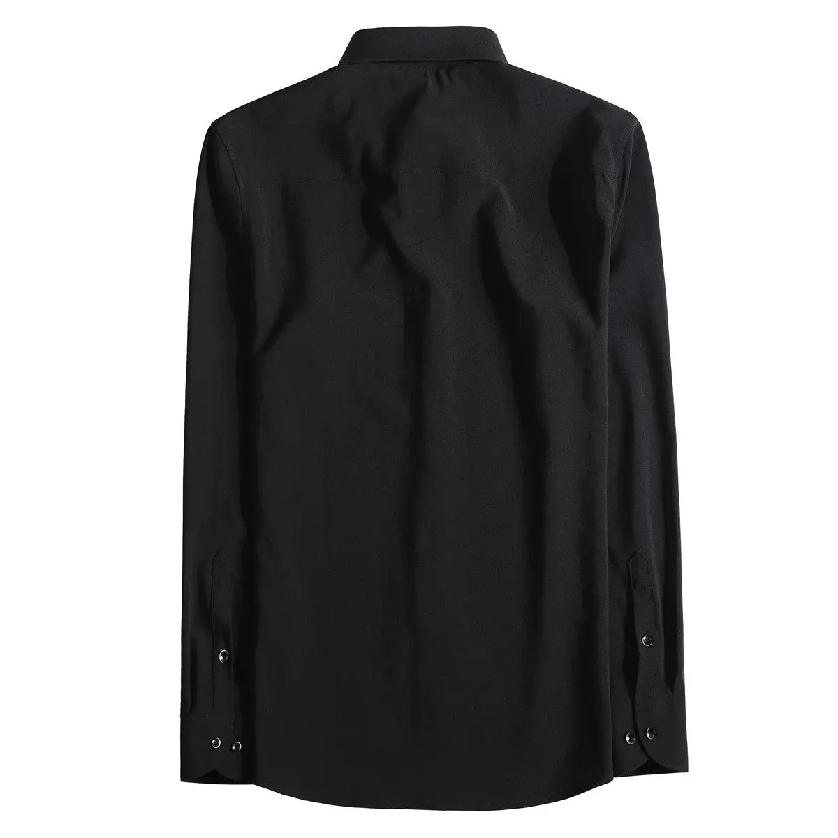 Men Business Shirt Long Sleeve Solid Black White Formal Dress Shirt Slim Metal Pin Collar n Office Work Wear Male Camisa 260922 - view 6