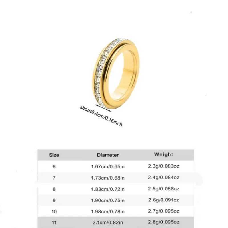 Rotatable Band Steel Rings Stainless Anxiety Ring with CZ Gemstone Ring for Women Men Unisex Stress Relief Statement Rings Jewelry Gifts N260924 - view 7