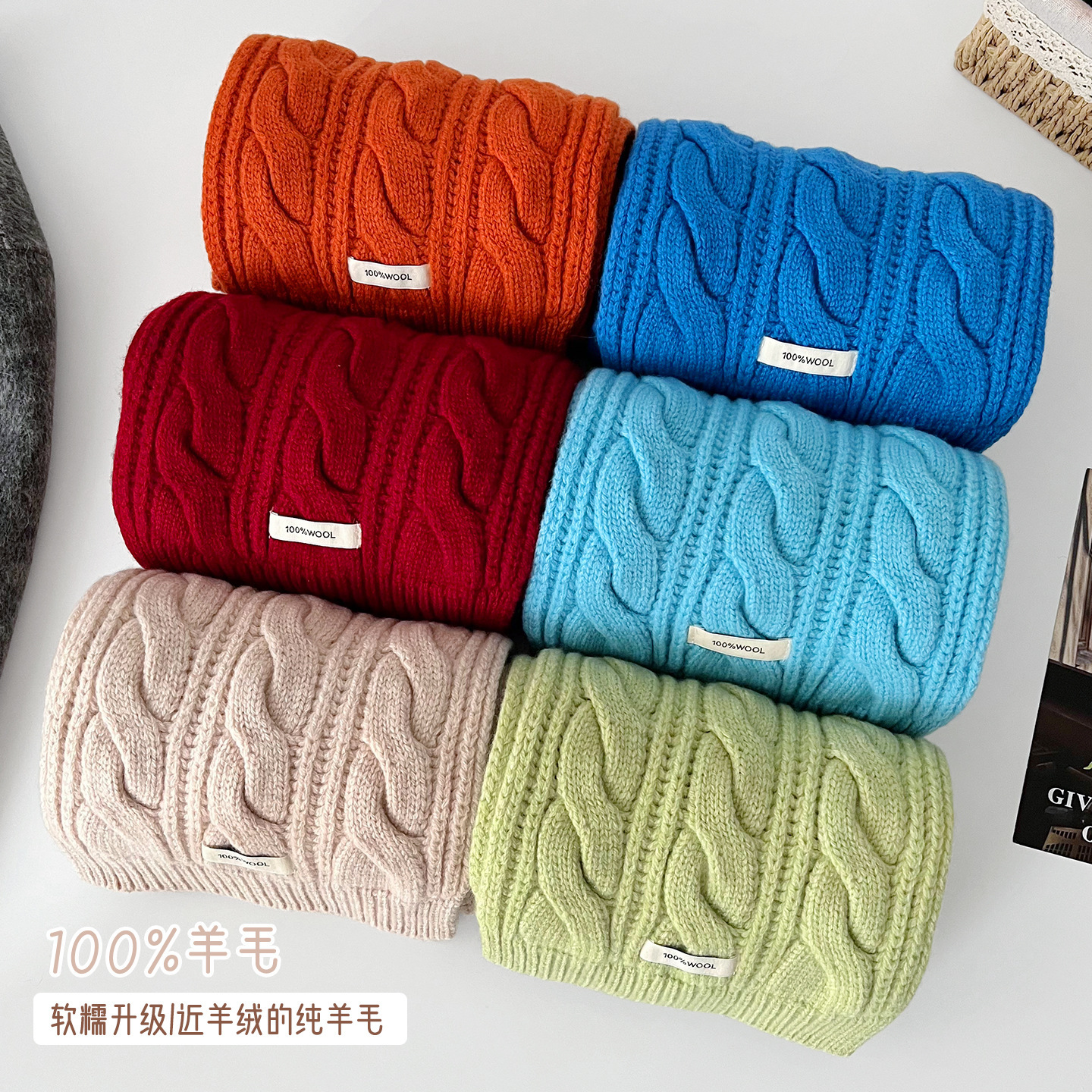 Korea's 2026 new model 100% wool simple solid color knitted scarf, versatile students, unisex, warm neck warmer for autumn and winter