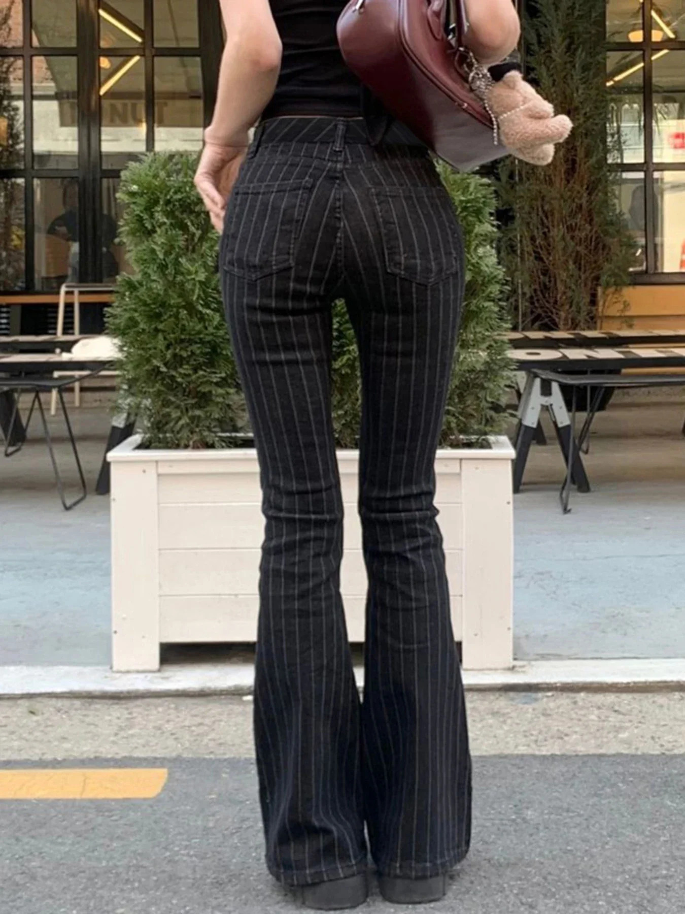 FDEY Stripe Slim Vintage Chic Jeans Zipper Pockets Fashion Low Waisted Button 90s Pants Streetwear All-match For Women 260922