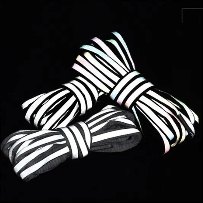 1Pair Reflective Highbright Luminous Laces Holographic Glowing Fluorescent Star Without Binding Sneakers ShoeLaces Doublesided 260924 - view 5