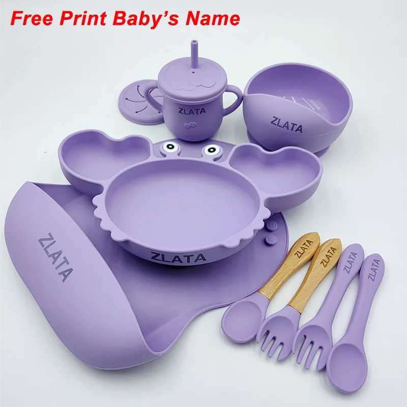 Baby Feeding Other Crab Plate For Baby Silicone Tableware Suction Bowl Plate Tray Bibs Spoon Personalized Name Baby's Name Feeding Set For Kids C - view 4