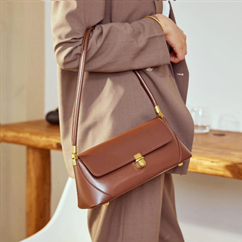 HIFASHION Genuine Leather Underarm Bag Women Vintage Brown Cowhide Lock Flap Shoulder Bag Daily Work Commuter Handbags 260924 - view 3