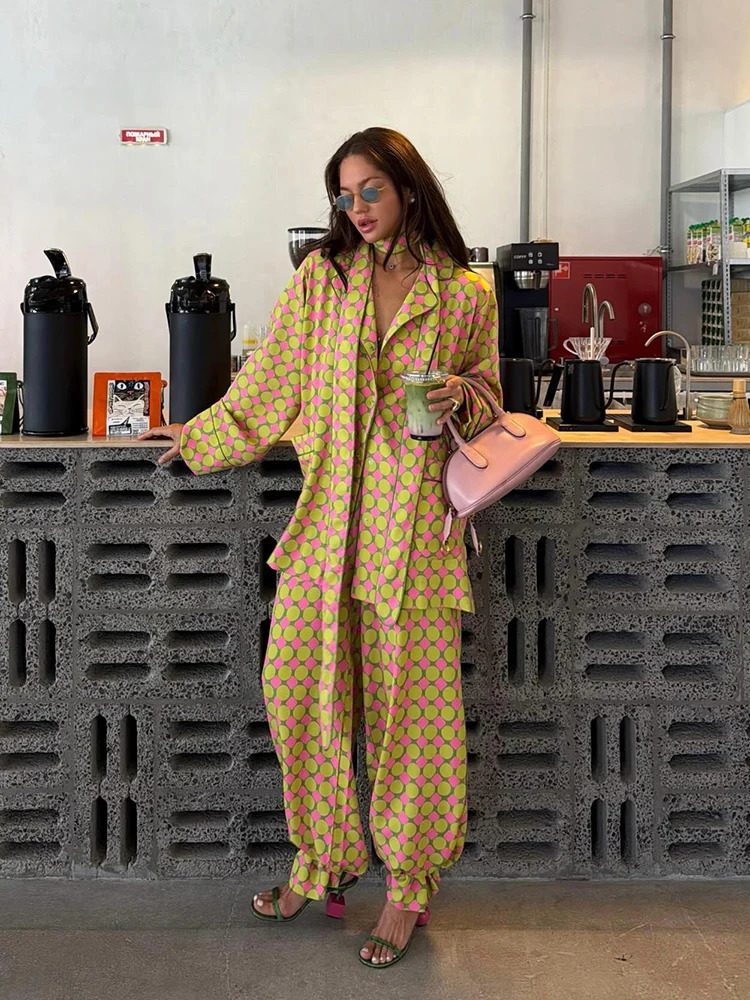 Vintage Polka Dot Women's Pants Sets 2 Pieces Tie Lapel Full Sleeve Blouses Loose Wide Leg Pant 2026 Autumn Lady Vacation Suits 260922 - view 4